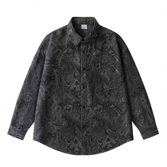 Unisex Oversize Hemdjacke mit Paisley‑Jacquard, durchgehender Knopfleiste und Brusttasche Nord Taschen