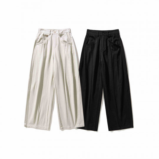 Damen Weite Bundfaltenhose mit hohem Bund und geradem weitem Bein Nord Taschen