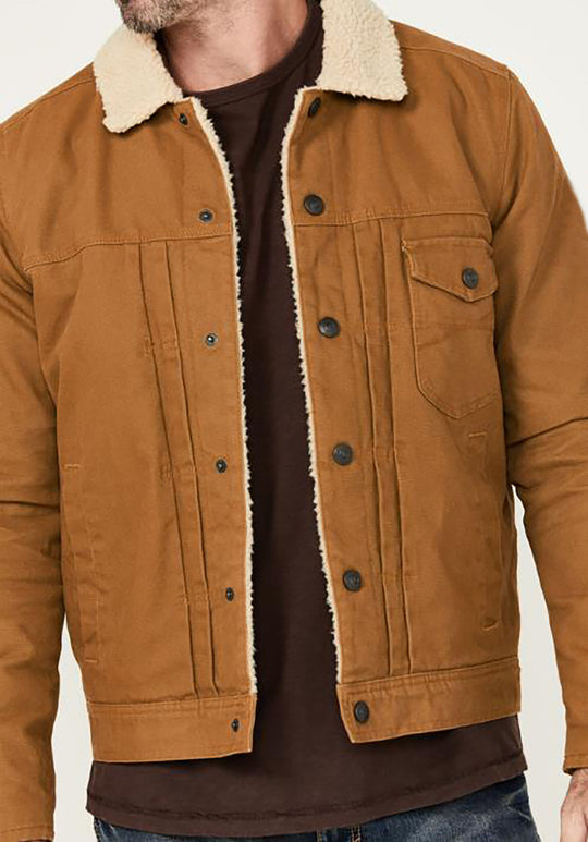 Herren Sherpa-gefütterte Truckerjacke mit Kunstfellkragen Nord Taschen