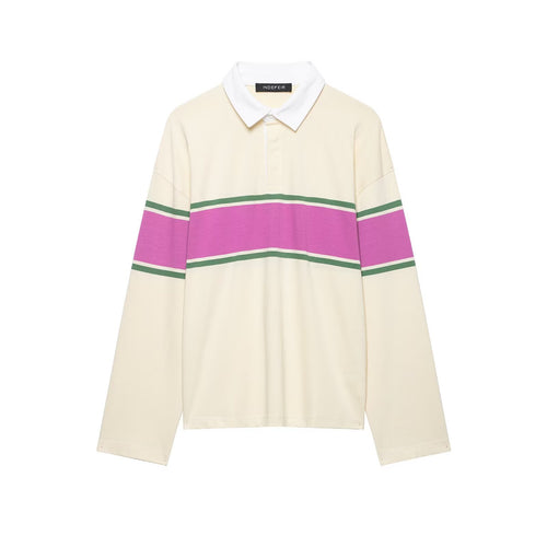 Damen Oversize Rugby-Polo-Shirt mit breitem Blockstreifen und Kentkragen Nord Taschen