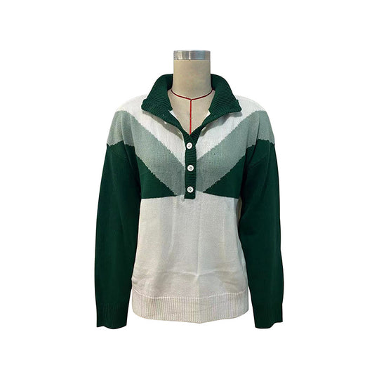 Damen Gemusterter Longsleeve Pullover mit Knopfleiste Nord Taschen