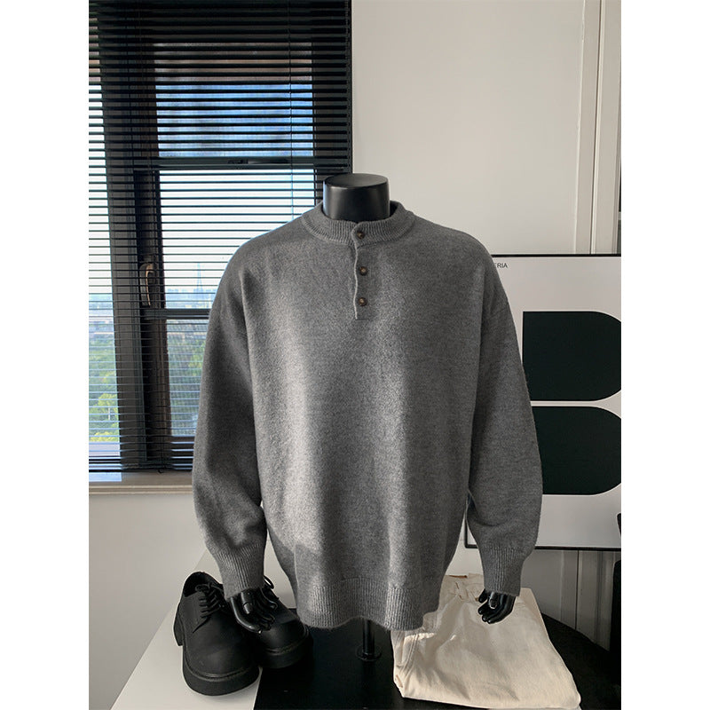 Herren Oversize-Strickpullover mit Henley-Kragen und Halbknopfleiste Nord Taschen
