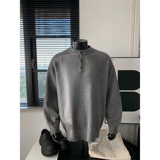 Herren Oversize-Strickpullover mit Henley-Kragen und Halbknopfleiste Nord Taschen