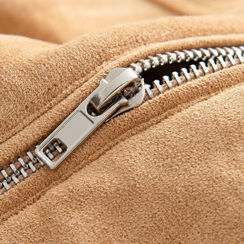 Damen Kurzjacke aus Velourslederoptik mit Reißverschluss und elastischem Saum Nord Taschen