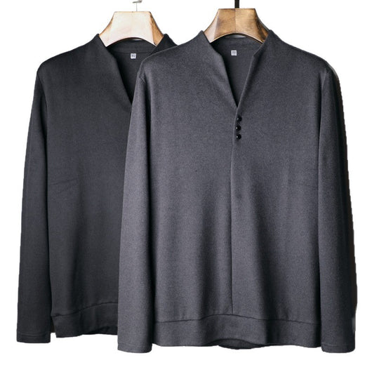 Herren Leichtes Feinstrick-Longsleeve mit verdeckter Knopfleiste und Stehkragen Nord Taschen