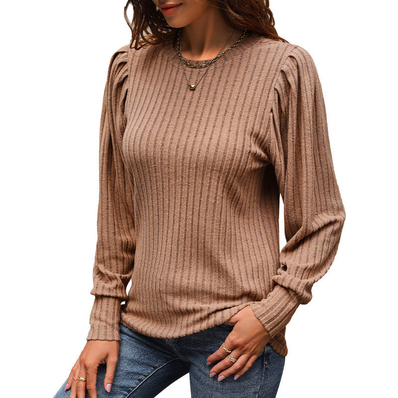 Damen Feiner vertikalgerippter Pullover mit geraffter Schulterpartie und verlängertem Bündchen Nord Taschen