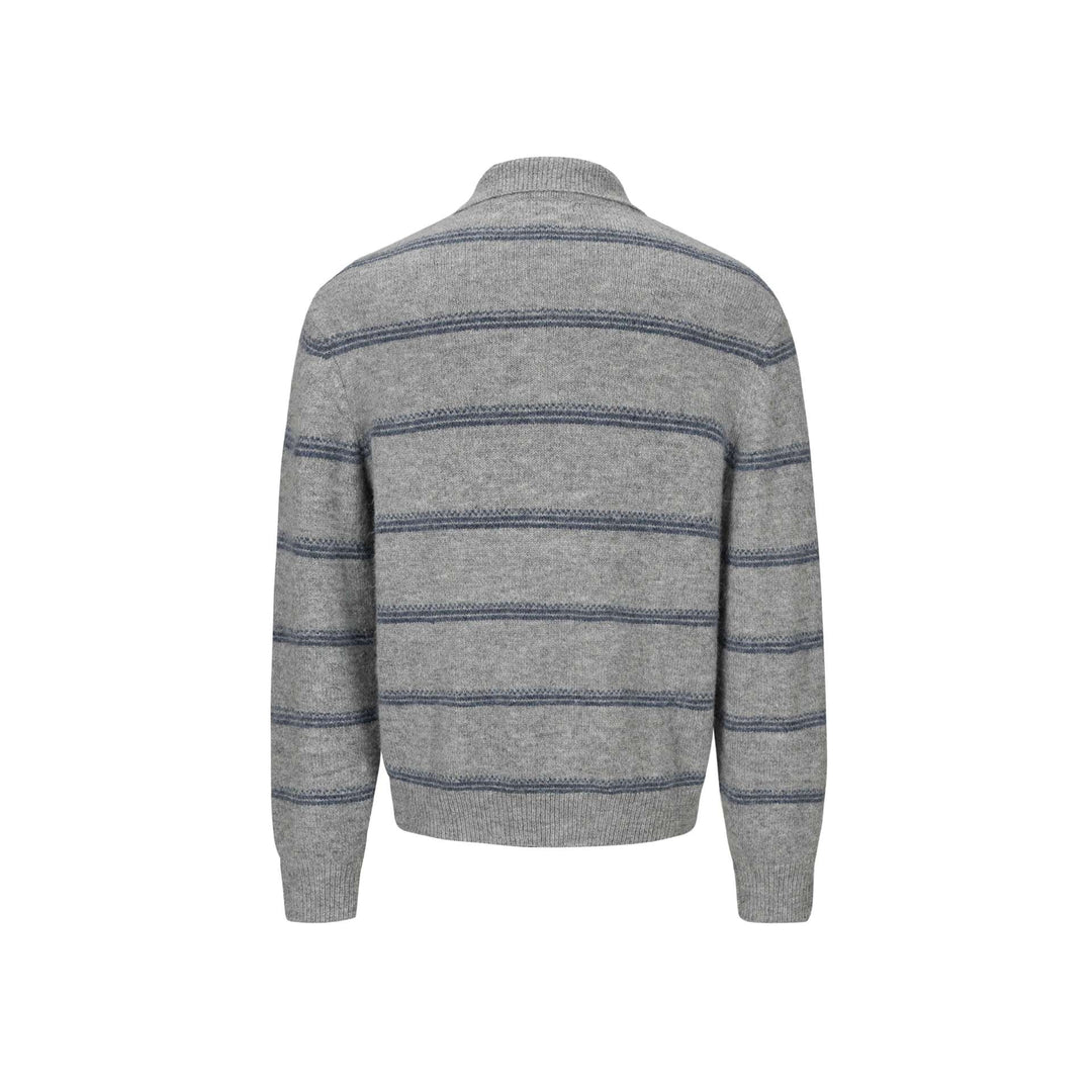 Herren Grobgestrickter Polokragenpullover mit Halbdruckknopfblende und Streifenstruktur Nord Taschen