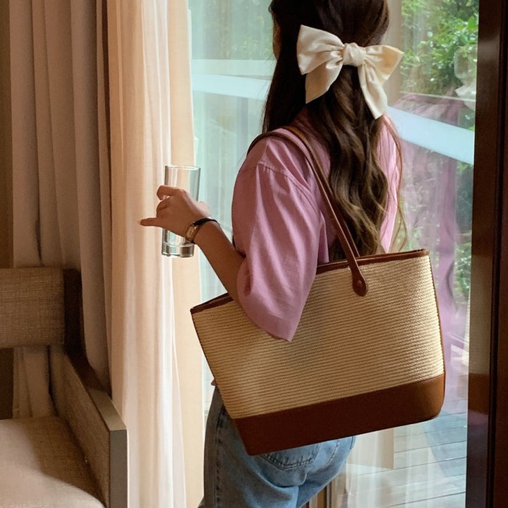 Damen Strandtasche mit elegantem geflochtenem Design und robustem Kunstleder Nord Taschen