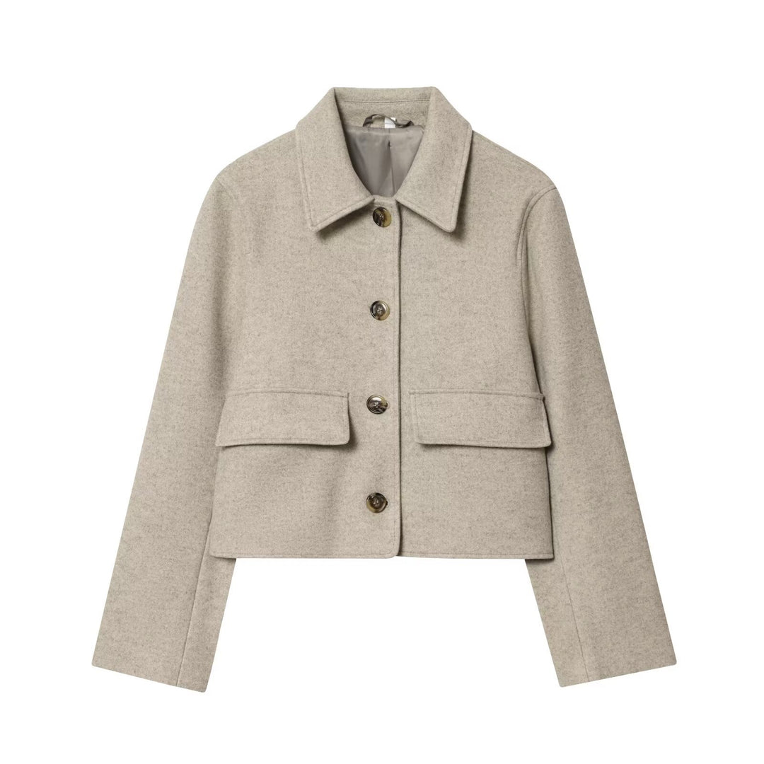 Damen Kurzjacke aus Wollmix mit Hemdkragen, aufgesetzten Pattentaschen und kastiger Cropped‑Silhouette Nord Taschen