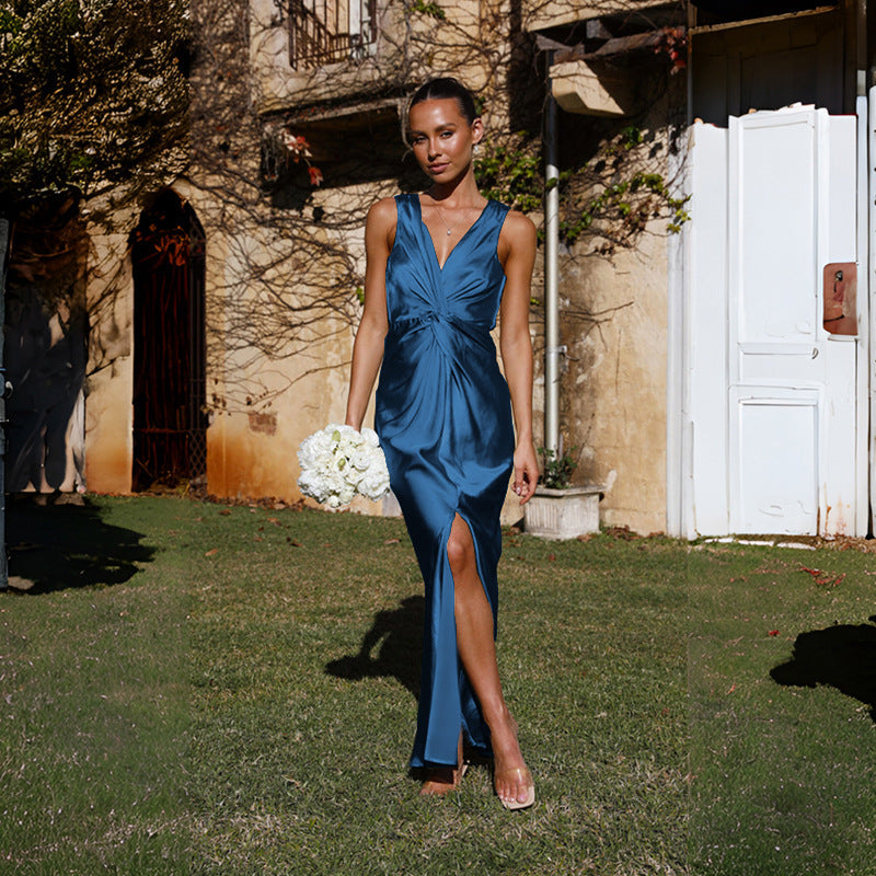 Damen Elegantes Maxikleid mit raffiniertem Wickeloberteil und seitlichem Schlitz