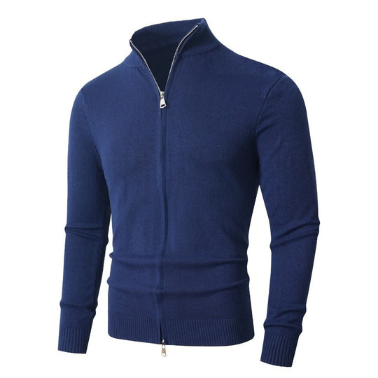 Herren Slim-Fit Feinstrick-Cardigan mit Zweifach-Reißverschluss und Stehkragen Nord Taschen