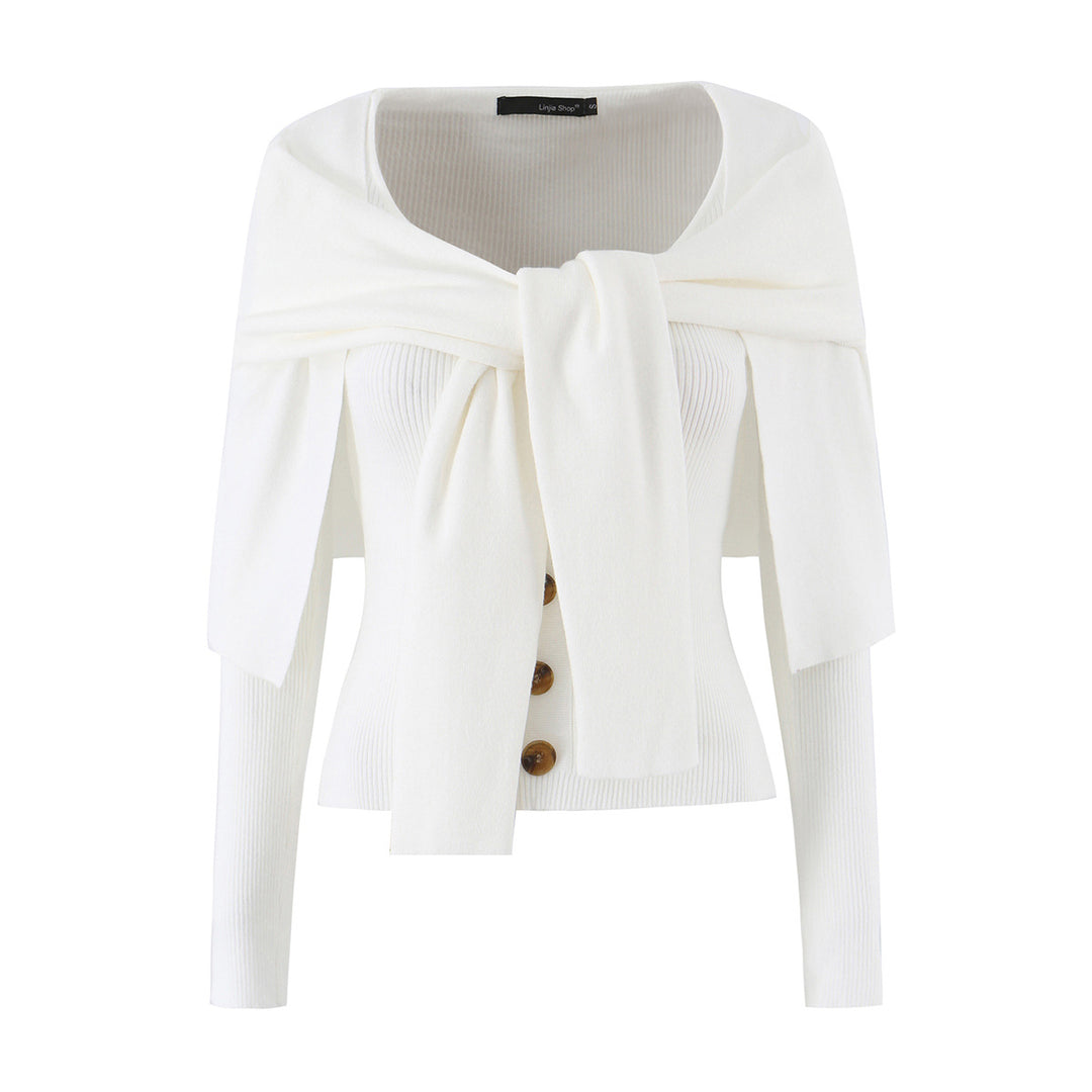 Damen Schulterstrick-Cardigan mit abnehmbarem Schultertuch-Detail Nord Taschen