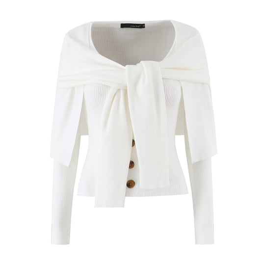 Damen Schulterstrick-Cardigan mit abnehmbarem Schultertuch-Detail Nord Taschen