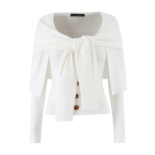 Damen Schulterstrick-Cardigan mit abnehmbarem Schultertuch-Detail Nord Taschen