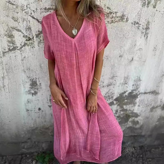 Damen Leichtes Sommerkleid mit V-Ausschnitt und weiten Ärmeln
