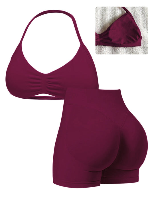 Damen Sport-Bikini-Oberteil mit hoch geschnittenen Shorts und nahtlosem Design