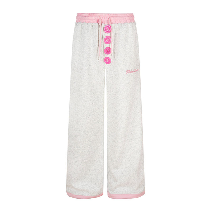 Damen Weite Lounge-Hose mit Zierknopfleiste, hohem Bund und Kordelzug Nord Taschen