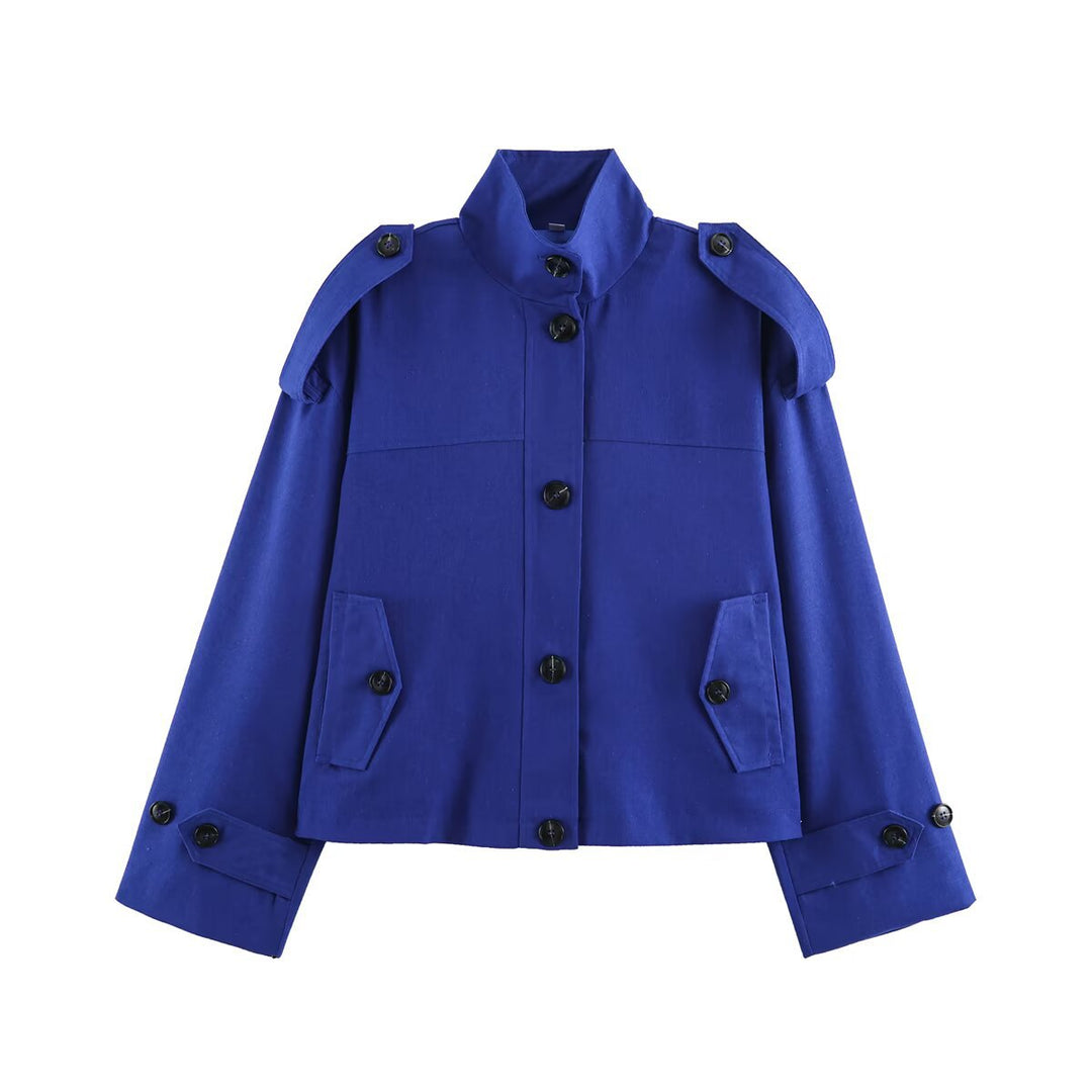 Damen Kurz geschnittene Utility‑Jacke mit Stehkragen, Schulterklappen und Pattentaschen Nord Taschen