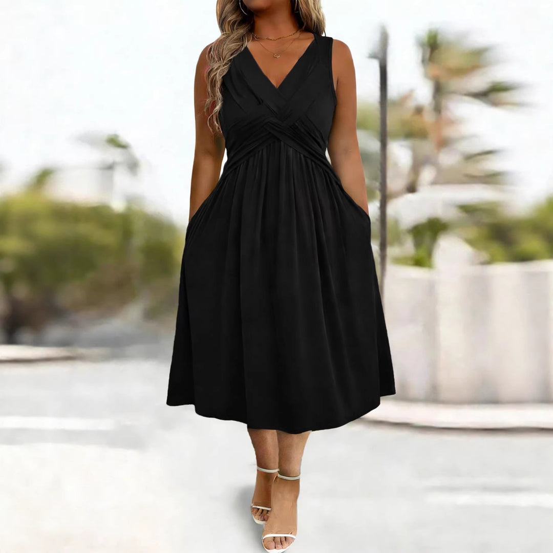 Damen Sommerkleid mit tiefem V-Ausschnitt und Seitentaschen