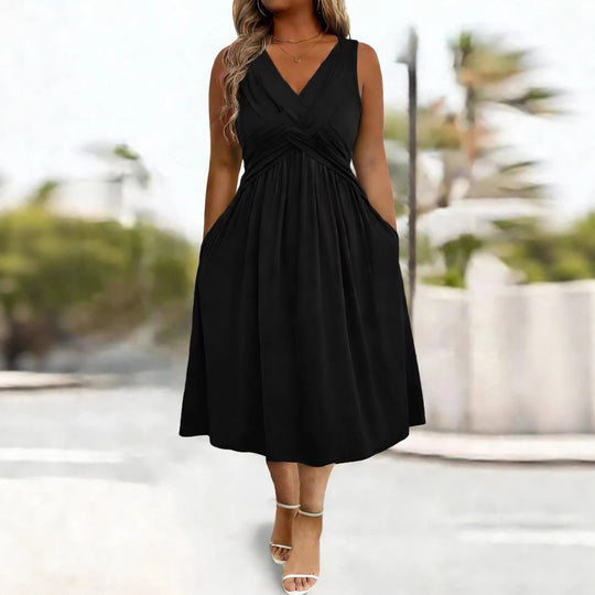 Damen Sommerkleid mit tiefem V-Ausschnitt und Seitentaschen