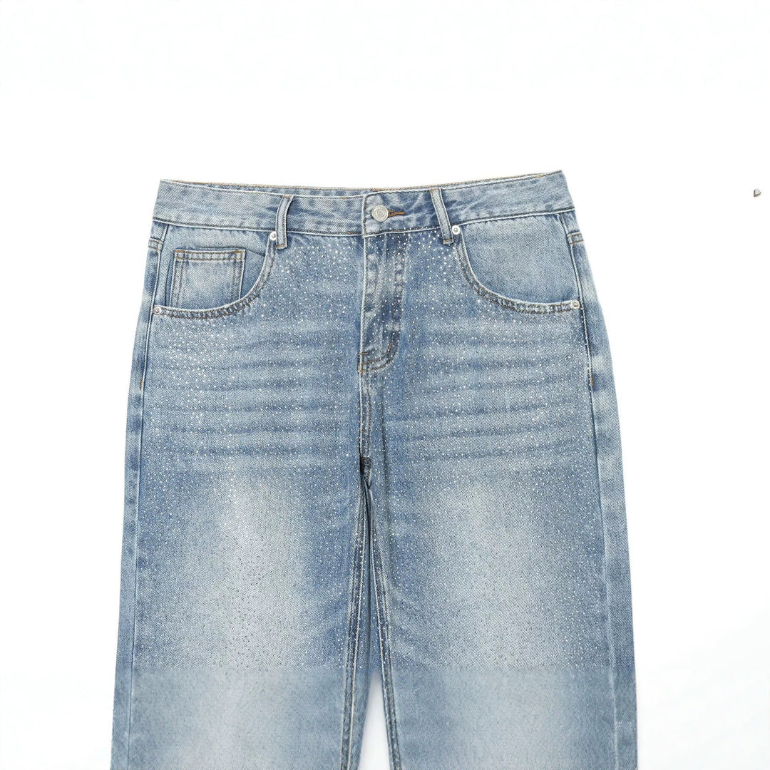 Damen Weite Denim-Jeans mit Glitzerfinish und hoher Taille Nord Taschen