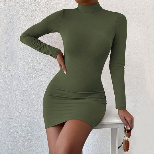 Damen figurbetontes Langarm-Minikleid mit Stehkragen und Sculpting-Jersey Nord Taschen