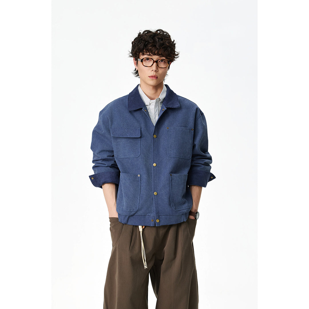 Unisex Kurz geschnittene Canvas-Fieldjacke mit Cordkragen und vier aufgesetzten Taschen Nord Taschen