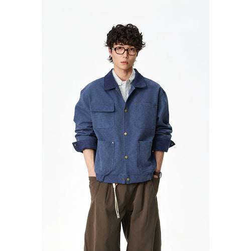 Unisex Kurz geschnittene Canvas-Fieldjacke mit Cordkragen und vier aufgesetzten Taschen Nord Taschen