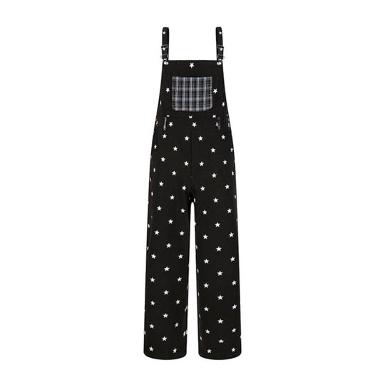 Damen Latzhose im Palazzo‑Schnitt mit Sternen‑Allover und Karopatch Nord Taschen