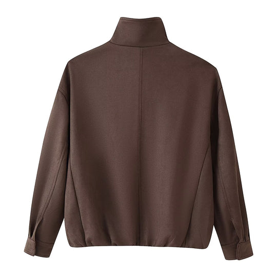 Damen Boxy-Kurzjacke mit hohem Funnelkragen und verdeckter Reißverschlussleiste Nord Taschen