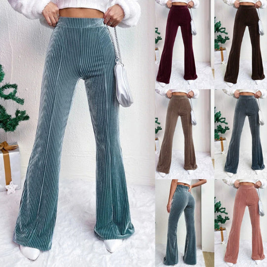 Damen Hochtaillierte Samt‑Cordhose mit Plissee‑Optik und weitem Bein Nord Taschen