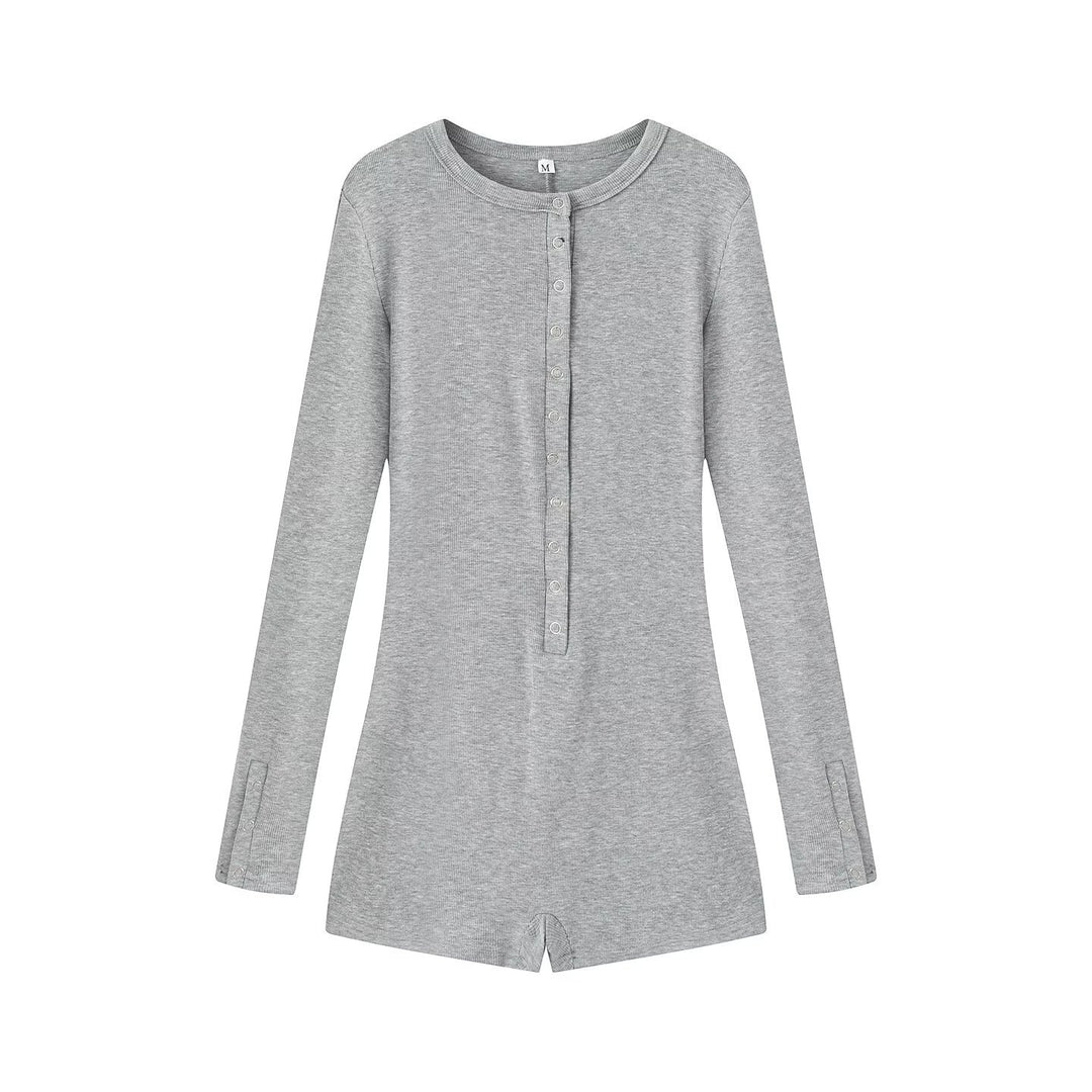 Damen Leichter Rippstrick-Einteiler mit Henley-Knopfleiste und Druckknopfstepper Nord Taschen