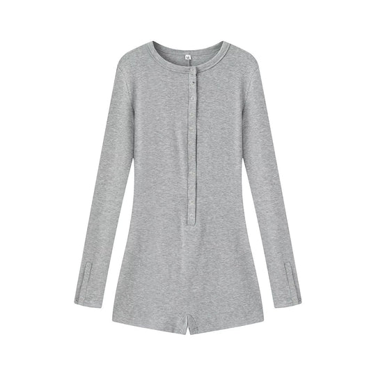 Damen Leichter Rippstrick-Einteiler mit Henley-Knopfleiste und Druckknopfstepper Nord Taschen