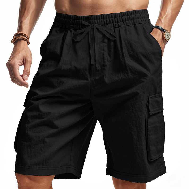 Herren nan knielange Utility-Shorts aus leichtem Baumwollmix mit elastischem Tunnelzugbund und aufgesetzten Klappentaschen