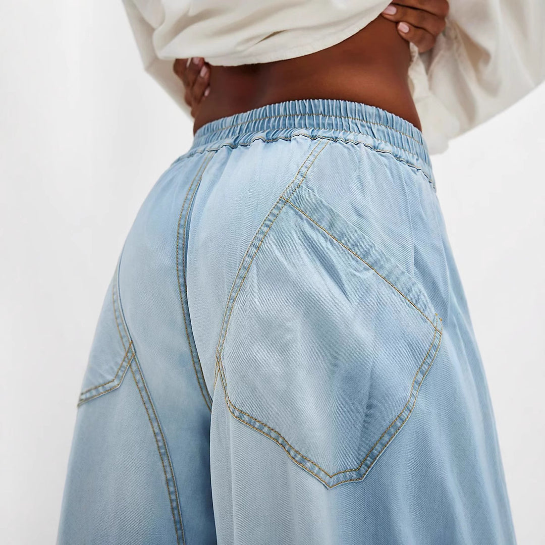 Damen weite Lyocell-Hose mit elastischem Kordelbund und großen aufgesetzten Fronttaschen Nord Taschen
