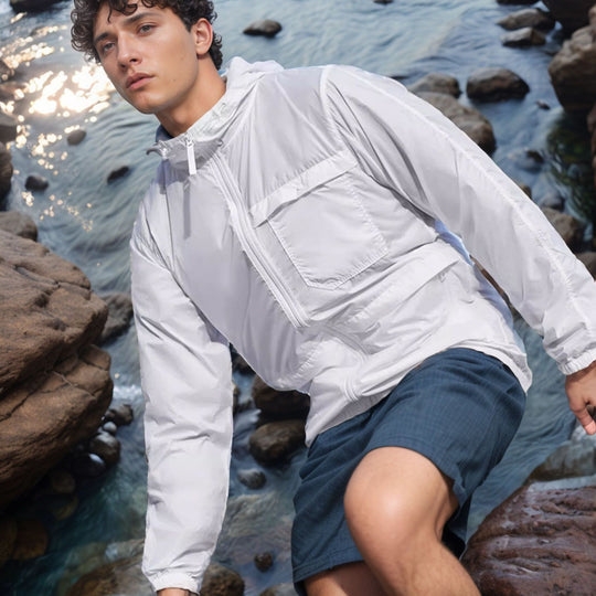 Herren Leichte atmungsaktive Outdoor-Windjacke mit Kapuze und Reißverschluss Nord Taschen