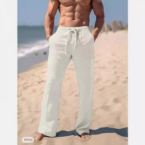 Herren weite Resort-Freizeithose im Palazzo-Stil aus Leinenmix mit Tunnelzug und seitlichen Eingrifftaschen Nord Taschen