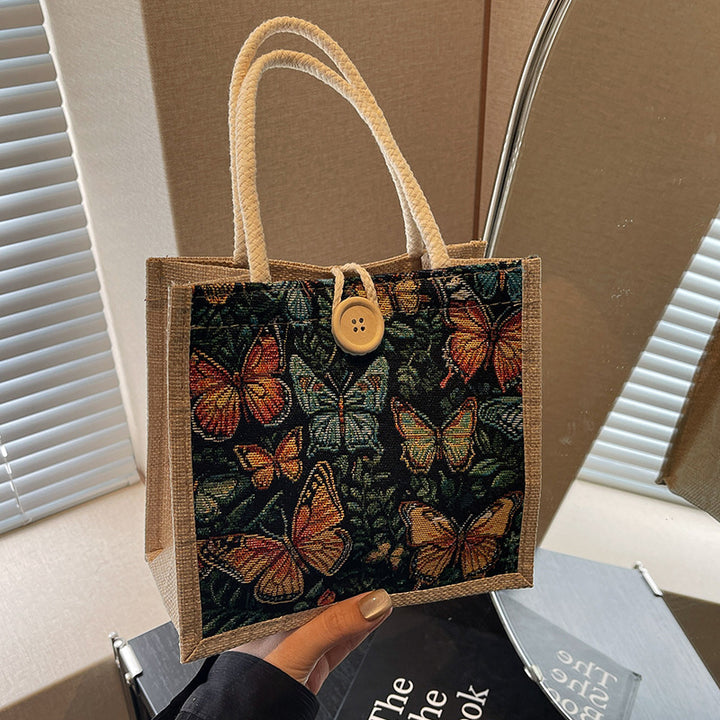Damen Jute-Tragetasche mit buntem Schmetterlingsdesign und stabilen Griffen Nord Taschen