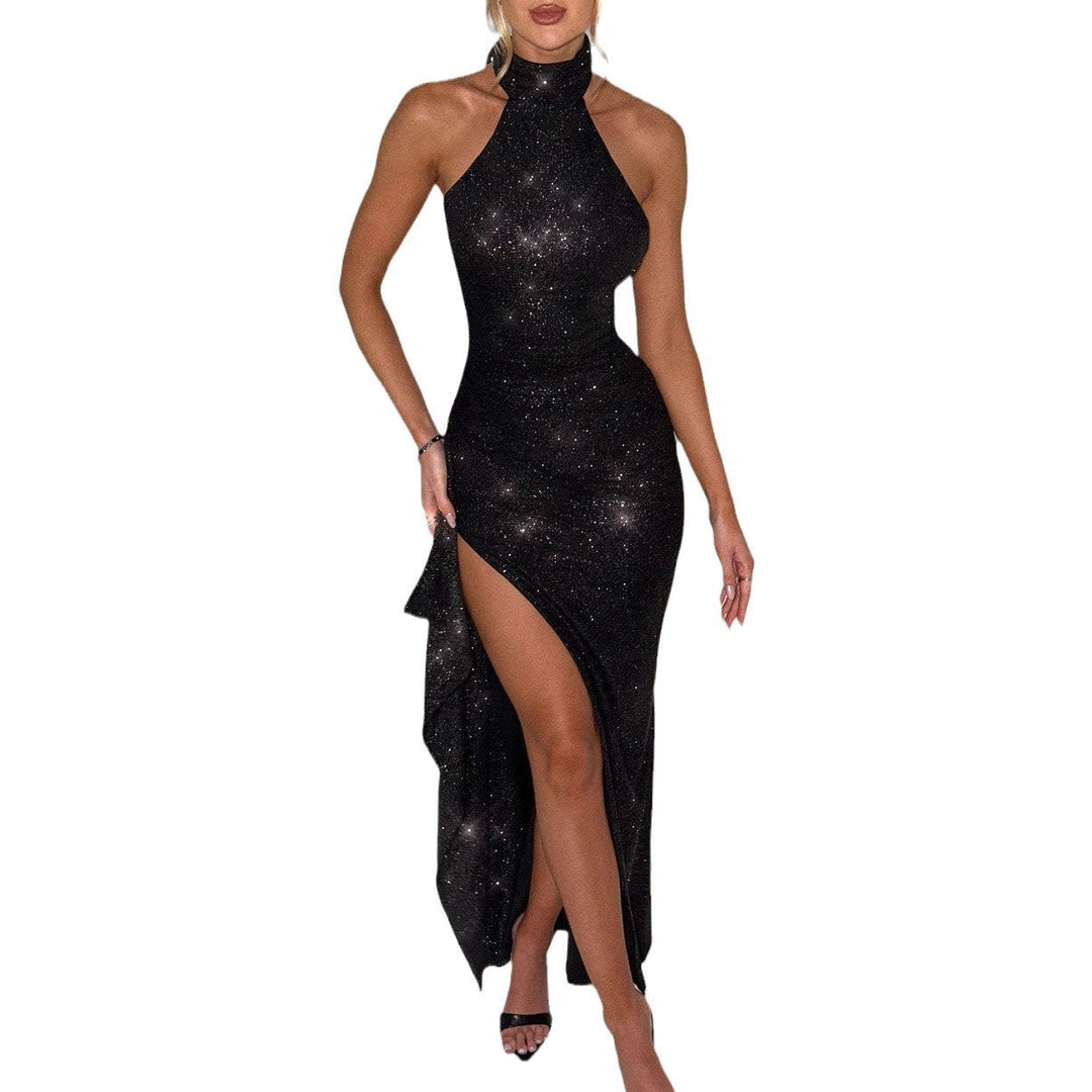 Damen Schickes Abendkleid im figurbetonten Schnitt mit hohem Schlitz und glamourösen Details