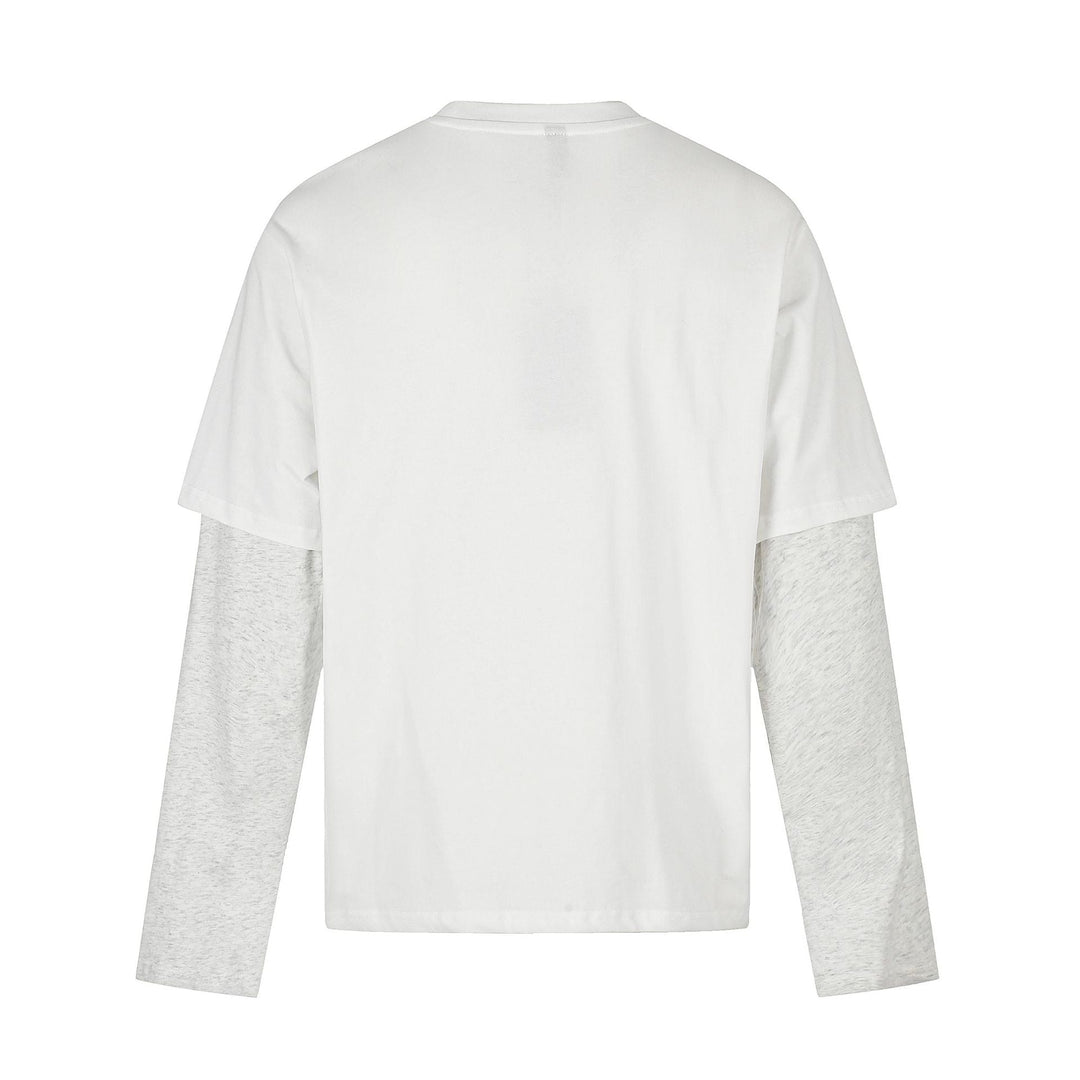 Damen Lagenlook-Longsleeve mit kontrastierenden Ärmel-Einsätzen und Vintage-Print Nord Taschen