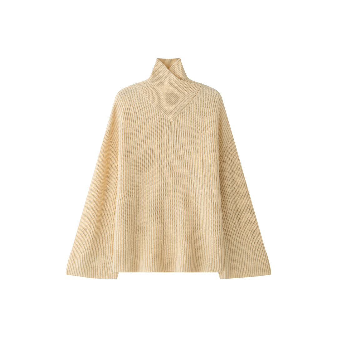 Damen Oversize Rippstrick-Rollkragenpullover mit V‑Passe Nord Taschen