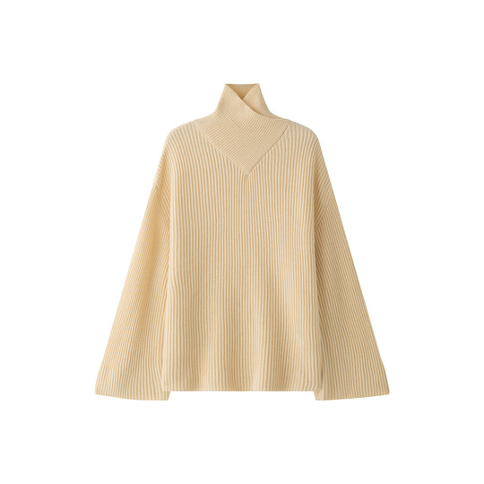 Damen Oversize Rippstrick-Rollkragenpullover mit V‑Passe Nord Taschen