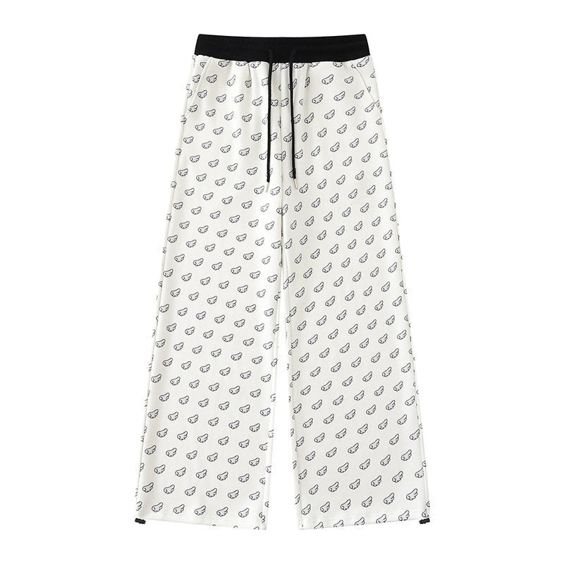 Damen Weite Palazzo-Loungehose mit elastischem Komfortbund, Kordelzug und Allover-Mini-Icon-Print Nord Taschen