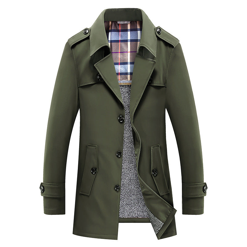 Herren Moderner Kurzmantel im Trench-Look mit kariertem Innenfutter und Utility-Taschen Nord Taschen
