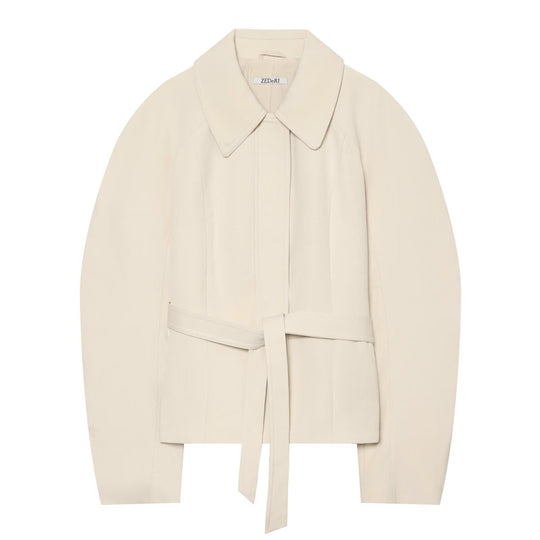 Damen Cropped Jacke im minimalistischen Trenchstil mit breitem Hemdkragen und Bindegürtel Nord Taschen