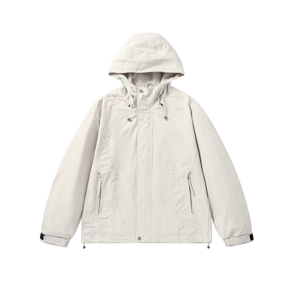 Unisex Leichte winddichte Kapuzenjacke im Boxy‑Cut mit Kordelzug und verdeckter Front Nord Taschen