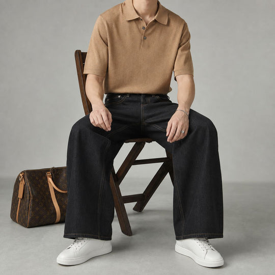 Damen High-Waist Culotte-Jeans aus Denim mit weitem Bein Nord Taschen