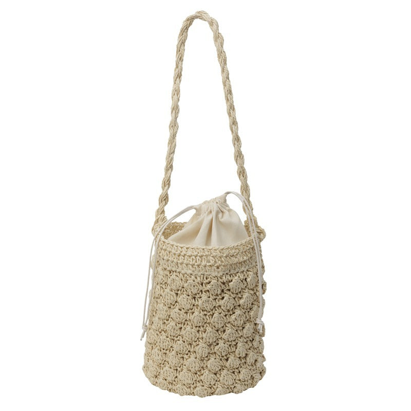 Damen Hobo-Tasche aus handgewebtem Naturmaterial mit praktischem Kordelzug Nord Taschen