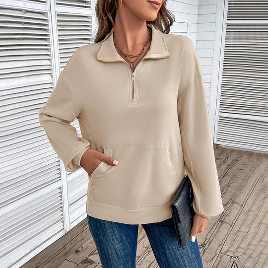 Damen Leichtes Halbzip-Sweatshirt im Relaxed-Fit mit Kängurutasche und Stehkragen Nord Taschen