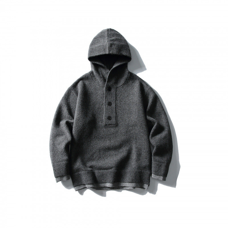 Unisex Strick‑Kapuzenpullover mit halber Knopfleiste, geripptem Saum und zweilagigem Abschluss Nord Taschen